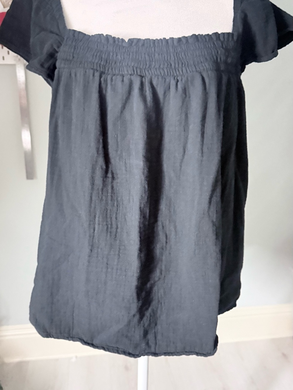 J. Crew Black Smocked Off-Shoulder Tunic
